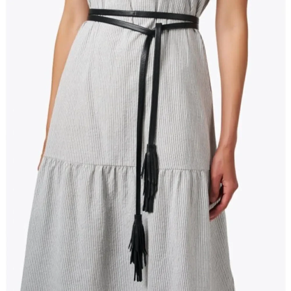 NWT B-Low The Belt Leather Gatsby Long Black Fringe Tassel Boho Waist Cinch Wrap